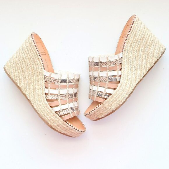 Dolce Vita Beige Platform Espadrille Wedge Heel Mule Sandals Slip-on Summer Shoe - Picture 2 of 16